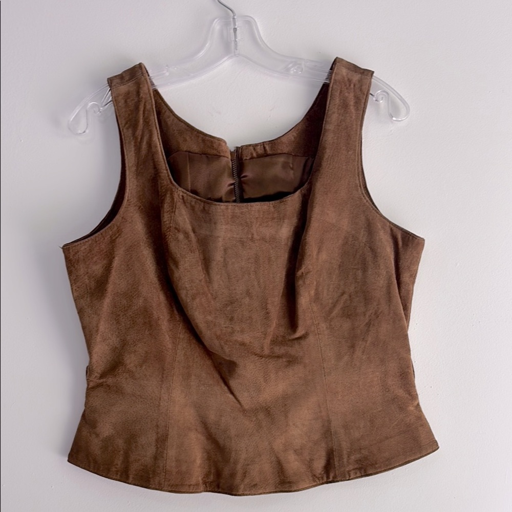 Vakko Sport Brown Suede 
 Sleeveless Women's Top‎ Size L